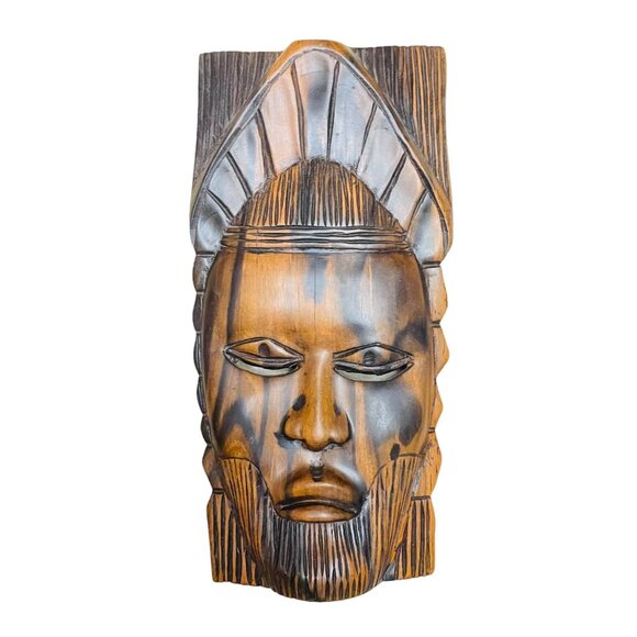 Hand-Carved African Tribal Wooden Mask Native Plaque Face 12" x 6" x 2" - Picture 1 of 4
